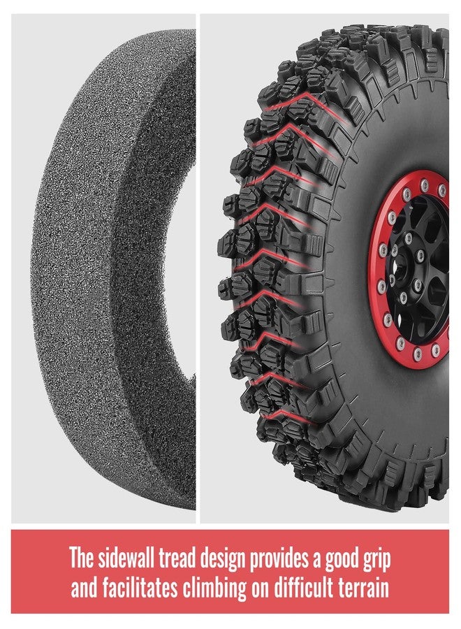 FriHobby 4pcs FriHobby High-Performance 1.9 Inch Beadlock Wheels and Tires Set Soft Good Grip for 1/10 Scale RC Crawler Cars Trucks Compatible with Traxxas TRX4 Axial SCX10 Redcat Gen 8 (Red Rims) - Image 4